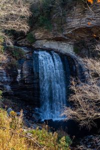 Preview wallpaper waterfall, landscape, rock, cliff, trees, nature