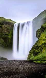 Preview wallpaper waterfall, landscape, rocks, moss