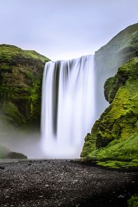 Preview wallpaper waterfall, landscape, rocks, moss