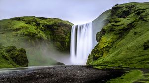 Preview wallpaper waterfall, landscape, rocks, moss