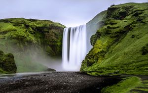 Preview wallpaper waterfall, landscape, rocks, moss