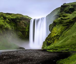 Preview wallpaper waterfall, landscape, rocks, moss