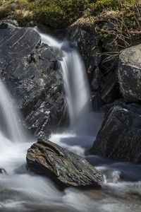 Preview wallpaper waterfall, landscape, stones, nature, long exposure