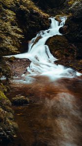 Preview wallpaper waterfall, landscape, stream, stones