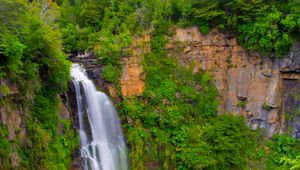 Preview wallpaper waterfall, landscape, trees, nature, lake