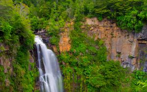 Preview wallpaper waterfall, landscape, trees, nature, lake