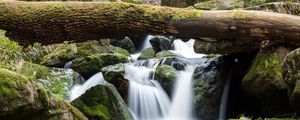 Preview wallpaper waterfall, log, stones, nature