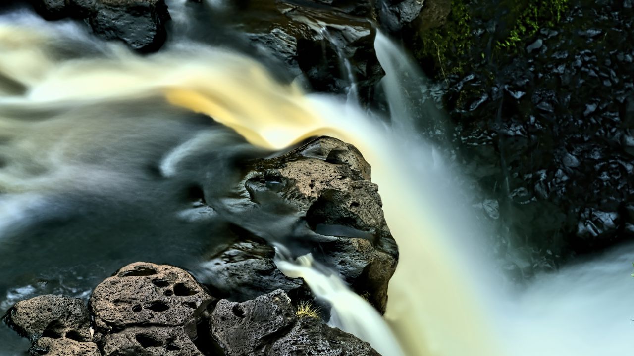 Wallpaper waterfall, long exposure, rocks, landscape, nature