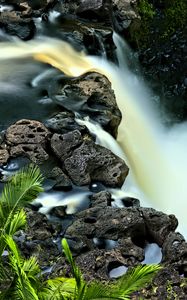 Preview wallpaper waterfall, long exposure, rocks, landscape, nature