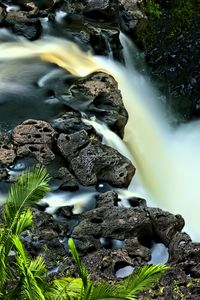 Preview wallpaper waterfall, long exposure, rocks, landscape, nature