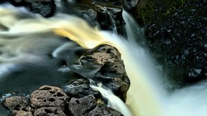 Preview wallpaper waterfall, long exposure, rocks, landscape, nature