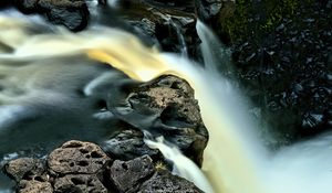 Preview wallpaper waterfall, long exposure, rocks, landscape, nature