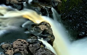 Preview wallpaper waterfall, long exposure, rocks, landscape, nature