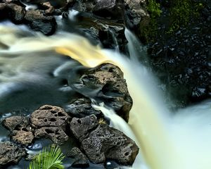 Preview wallpaper waterfall, long exposure, rocks, landscape, nature