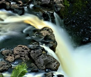 Preview wallpaper waterfall, long exposure, rocks, landscape, nature