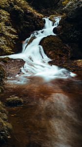 Preview wallpaper waterfall, long exposure, stones, landscape