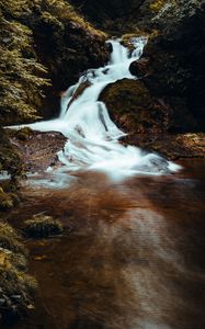 Preview wallpaper waterfall, long exposure, stones, landscape