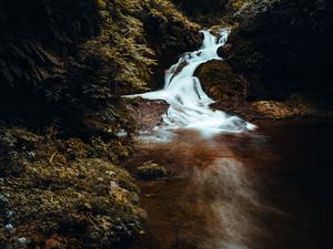 Preview wallpaper waterfall, long exposure, stones, landscape