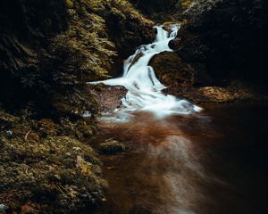 Preview wallpaper waterfall, long exposure, stones, landscape