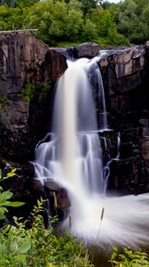 Preview wallpaper waterfall, long exposure, stones, water