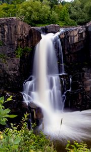 Preview wallpaper waterfall, long exposure, stones, water