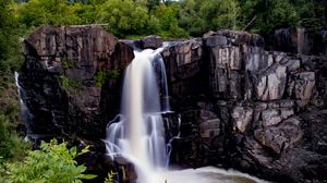 Preview wallpaper waterfall, long exposure, stones, water