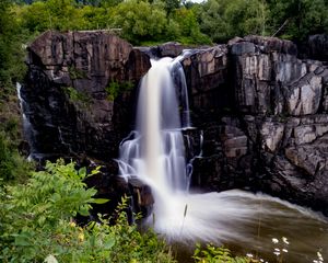 Preview wallpaper waterfall, long exposure, stones, water