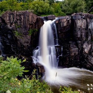 Preview wallpaper waterfall, long exposure, stones, water