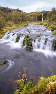 Preview wallpaper waterfall, long exposure, trees, landscape