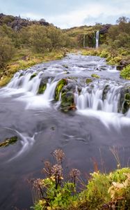 Preview wallpaper waterfall, long exposure, trees, landscape