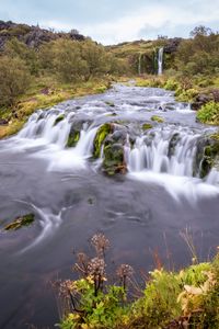 Preview wallpaper waterfall, long exposure, trees, landscape