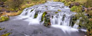 Preview wallpaper waterfall, long exposure, trees, landscape