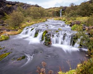 Preview wallpaper waterfall, long exposure, trees, landscape