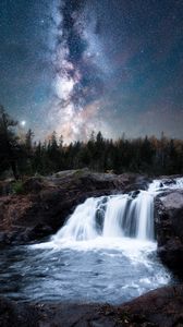 Preview wallpaper waterfall, milky way, stars, night, nature, landscape