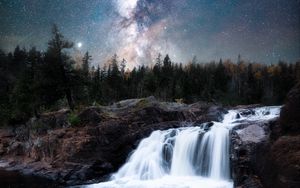 Preview wallpaper waterfall, milky way, stars, night, nature, landscape