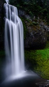 Preview wallpaper waterfall, moss, hill, trees