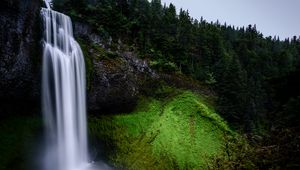 Preview wallpaper waterfall, moss, hill, trees