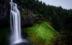 Preview wallpaper waterfall, moss, hill, trees