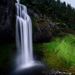 Preview wallpaper waterfall, moss, hill, trees