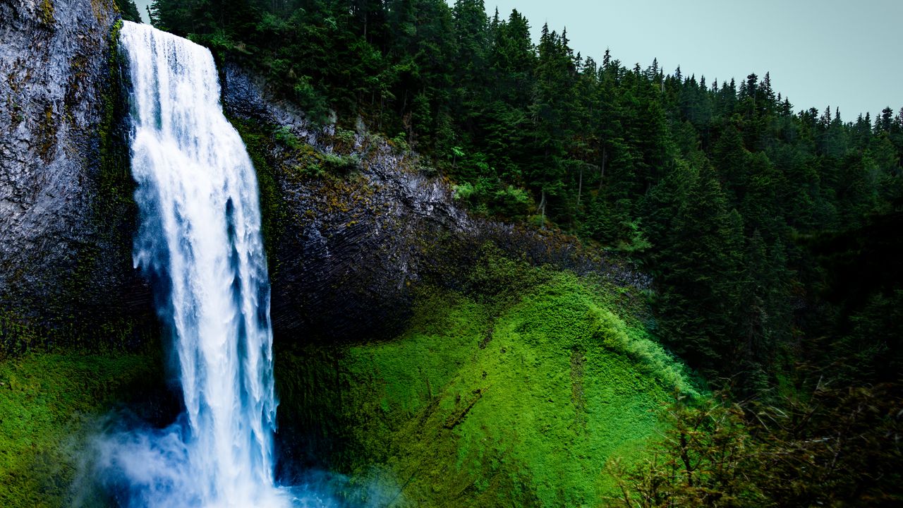 Wallpaper waterfall, moss, rock