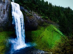 Preview wallpaper waterfall, moss, rock