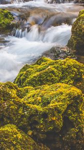 Preview wallpaper waterfall, moss, stones, flow