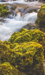 Preview wallpaper waterfall, moss, stones, flow