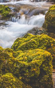 Preview wallpaper waterfall, moss, stones, flow