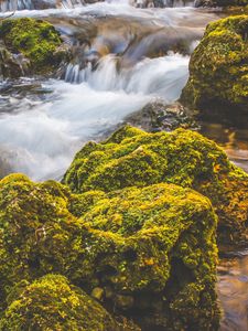 Preview wallpaper waterfall, moss, stones, flow