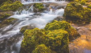 Preview wallpaper waterfall, moss, stones, flow