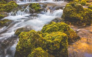 Preview wallpaper waterfall, moss, stones, flow