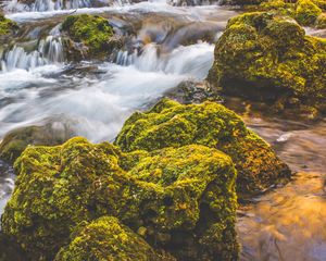 Preview wallpaper waterfall, moss, stones, flow