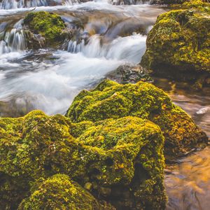 Preview wallpaper waterfall, moss, stones, flow