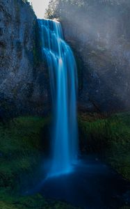 Preview wallpaper waterfall, moss, stones, cliff, rock